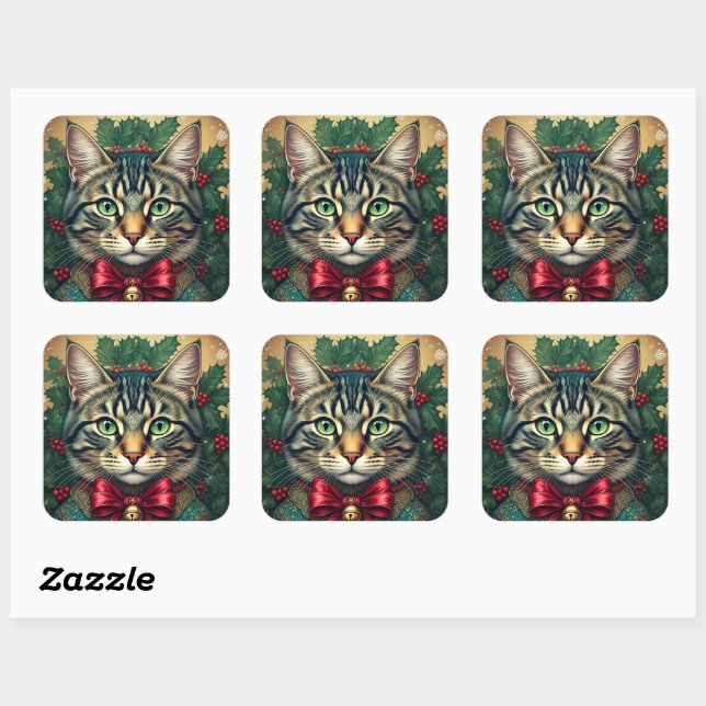 Christmas Cat 2024 Square Sticker (Sheet)
