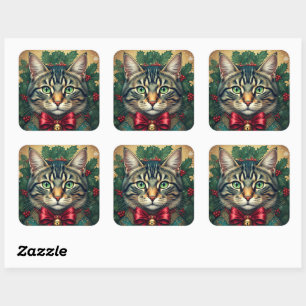 Christmas Cat 2024 Square Sticker
