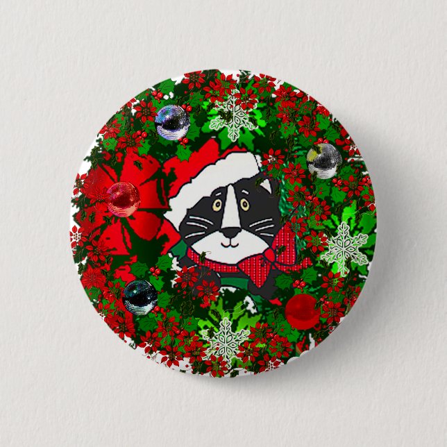 Christmas Cat 2 Inch Round Button (Front)