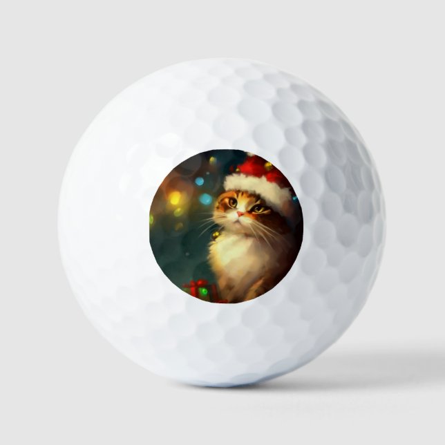 Christmas Cat (3) Golf Balls (Front)