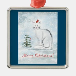 Christmas Cat and Bird Tree Ornament