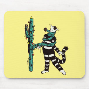 Christmas Cat And Cactus Weird Xmas Mouse Pad