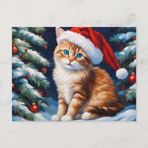 Christmas Cat and Christmas Tree  Holiday Postcard
