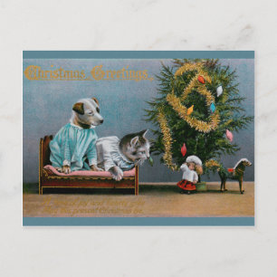 CHRISTMAS cat and dog Postcard