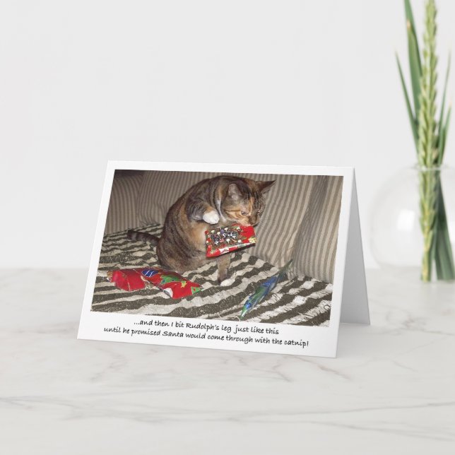 Christmas Cat Attack Holiday Card (Front)