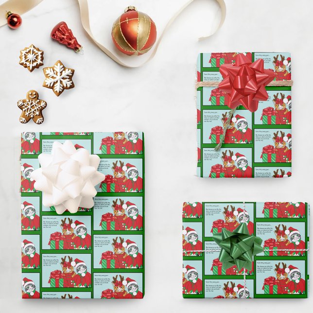 Christmas Cat Buddies Wrapping Paper Sheet (Creator Uploaded)