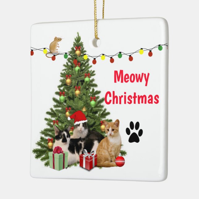 Christmas Cat / Cat Lover Holiday Ceramic Ornament (Left)