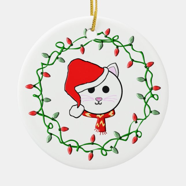 Christmas Cat Ceramic Ornament (Front)