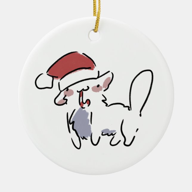 Christmas Cat Ceramic Ornament (Front)
