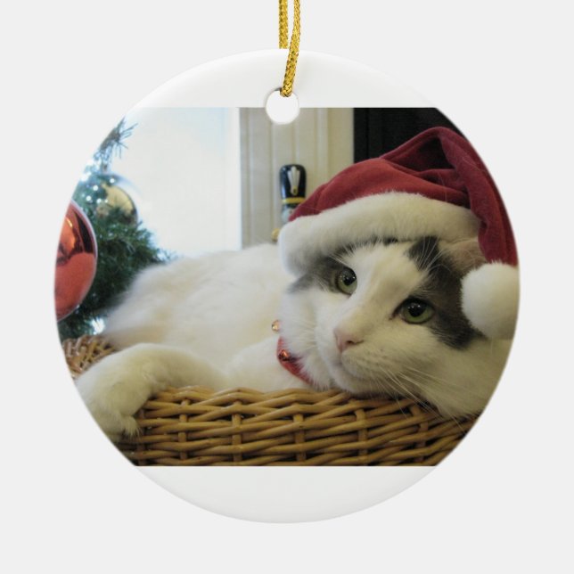 christmas cat ceramic ornament (Front)