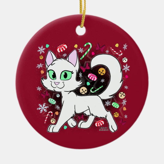 Christmas Cat Ceramic Ornament (Red) (Front)