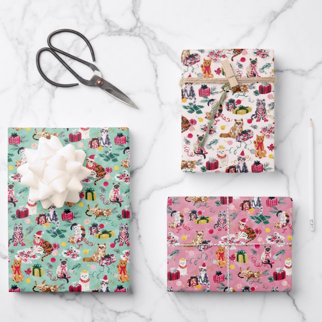 CHRISTMAS CAT CHAOS WRAPPING PAPER SHEET (Front)