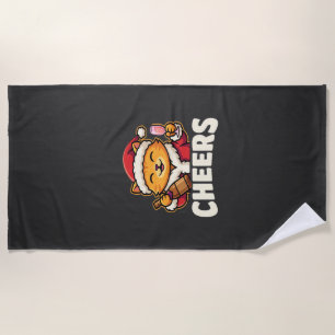 Christmas Cat Cheers Holiday Drinking Beach Towel
