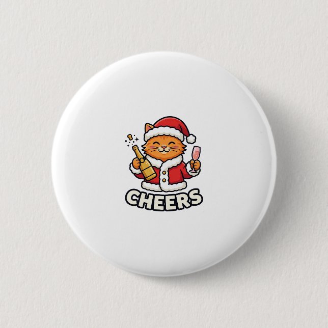 Christmas Cat Cheers Vector Design 2 Inch Round Button (Front)