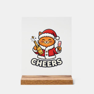 Christmas Cat Cheers Vector Design Acrylic Sign