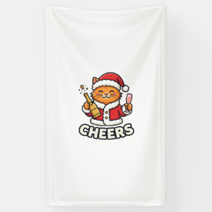 Christmas Cat Cheers Vector Design Banner