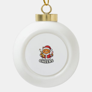 Christmas Cat Cheers Vector Design Ceramic Ball Christmas Ornament