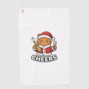 Christmas Cat Cheers Vector Design Golf Towel