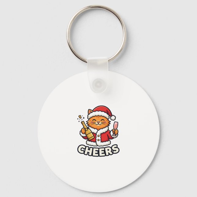 Christmas Cat Cheers Vector Design Keychain (Front)