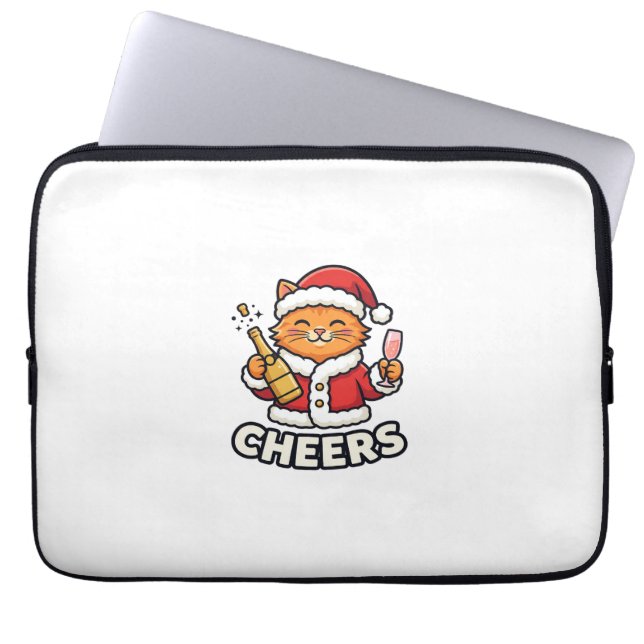 Christmas Cat Cheers Vector Design Laptop Sleeve (Front)