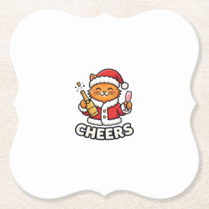 Christmas Cat Cheers Vector Design Paper Coaster