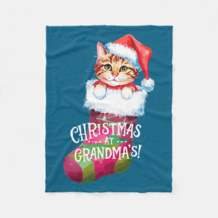 Christmas Cat _ Christmas At Grandma Cat _ Cute Ca Fleece Blanket