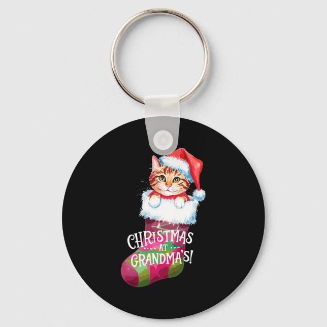 Christmas Cat _ Christmas At Grandma Cat _ Cute Ca Keychain (Front)