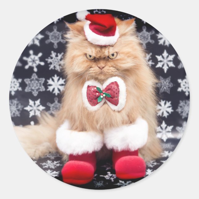 Christmas Cat Classic Round Sticker (Front)