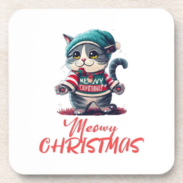 Christmas Cat  Coaster (Front)