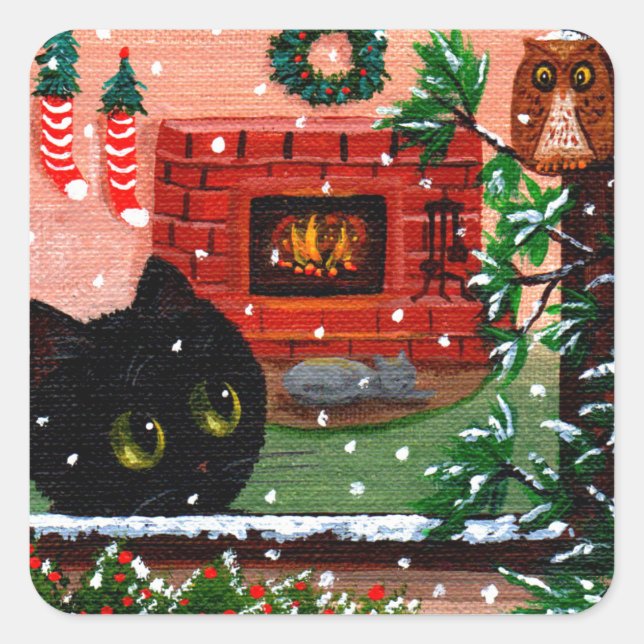 Christmas Cat Creationarts Square Sticker (Front)