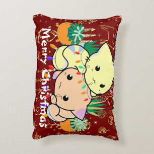 christmas cat cute, customize personalized text accent pillow