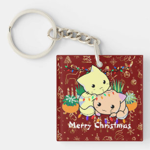 christmas cat cute, customize personalized text keychain