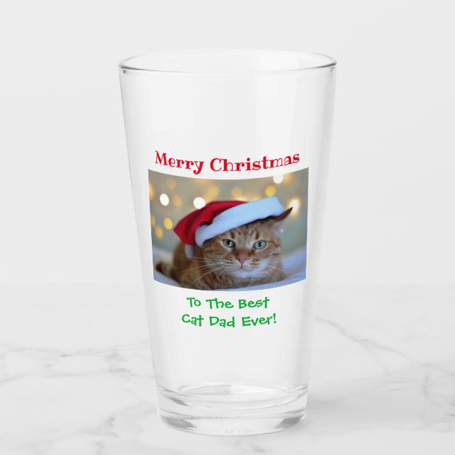 Christmas Cat Dad Best Ever Pet Photo Beer Pint Glass (Front)