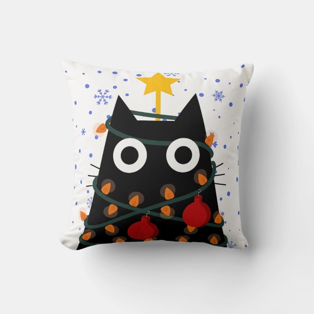 Christmas Cat Decorative Aesthetic Throw Pillow (Front)