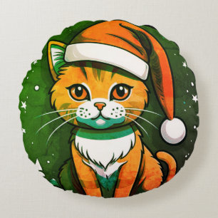 Christmas Cat Design: Cute & Festive Holiday Style Round Pillow