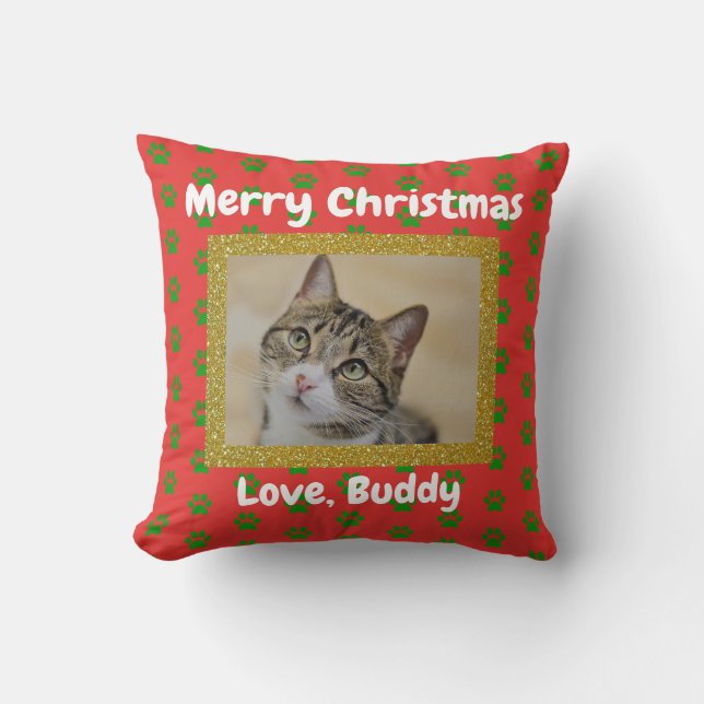 Christmas Cat Dog Dad Mom Love Pet Photo Throw Pillow (Front)