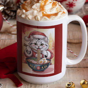 Christmas Cat Eating Ramen Japanese Holiday Coffee Mug