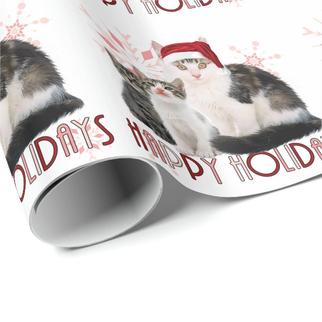 Christmas Cat Family Pink Snowflake Wrapping Paper (Roll Corner)