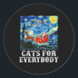 Christmas Cat For Everybody Santa Reindeer Starry  Classic Round Sticker<br><div class="desc">Christmas Cat For Everybody Santa Reindeer Starry Night Xmas</div>
