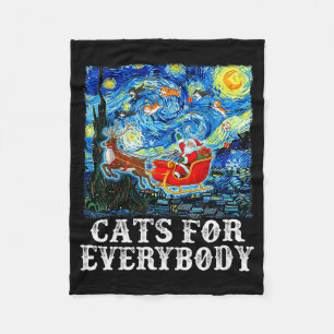 Christmas Cat For Everybody Santa Reindeer Starry  Fleece Blanket