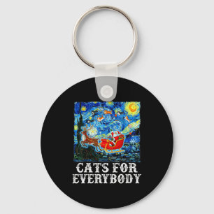 Christmas Cat For Everybody Santa Reindeer Starry  Keychain