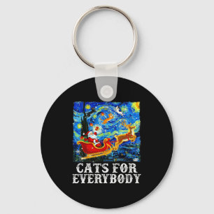 Christmas Cat For Everybody Santa Reindeer Starry  Keychain
