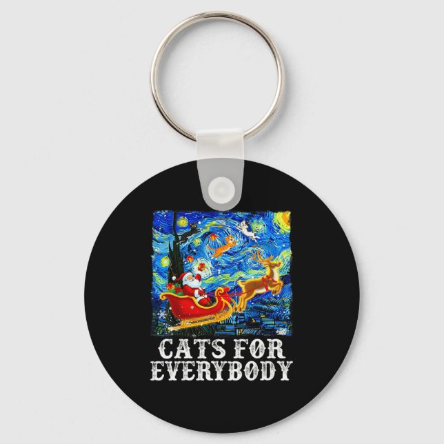 Christmas Cat For Everybody Santa Reindeer Starry  Keychain (Front)
