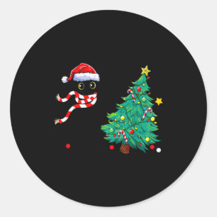 Christmas Cat For Women Men Family Funny Black Cat Classic Round Sticker
