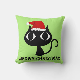 CHRISTMAS CAT funny pillows, MEOWY CHRISTMAS Throw Pillow