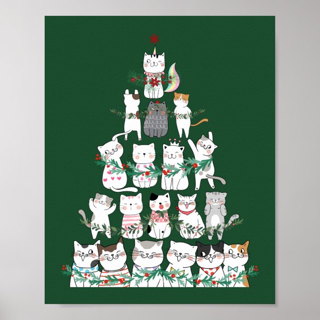 Christmas Cat Funny Tree Drôle Poster (Devant)