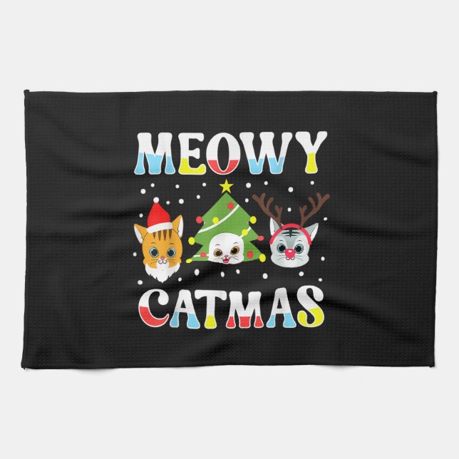 Christmas Cat Funny Xmas Cats Meowy Catmas Kitchen Towel (Horizontal)
