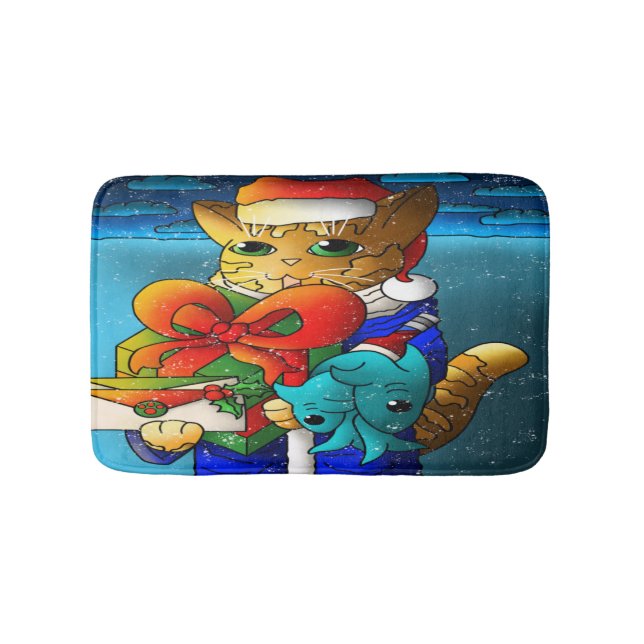 Christmas Cat Guest Bath Mat (Front)