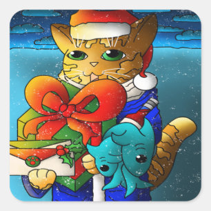 Christmas Cat Guest Square Sticker