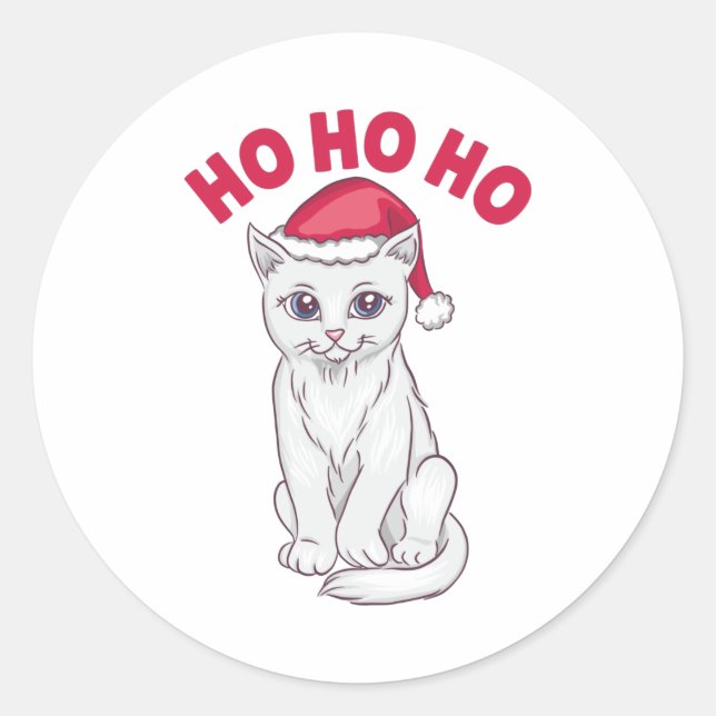 Christmas Cat Ho Ho Ho Classic Round Sticker (Front)
